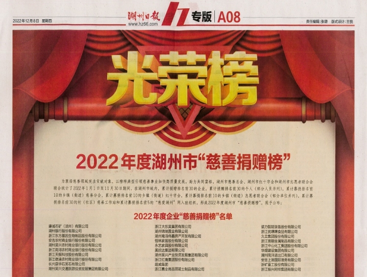 探索捐贈新方式，助力共同富裕--華煜建設(shè)集團1000萬教育慈善信托榮膺2022湖州市慈善捐贈光榮榜